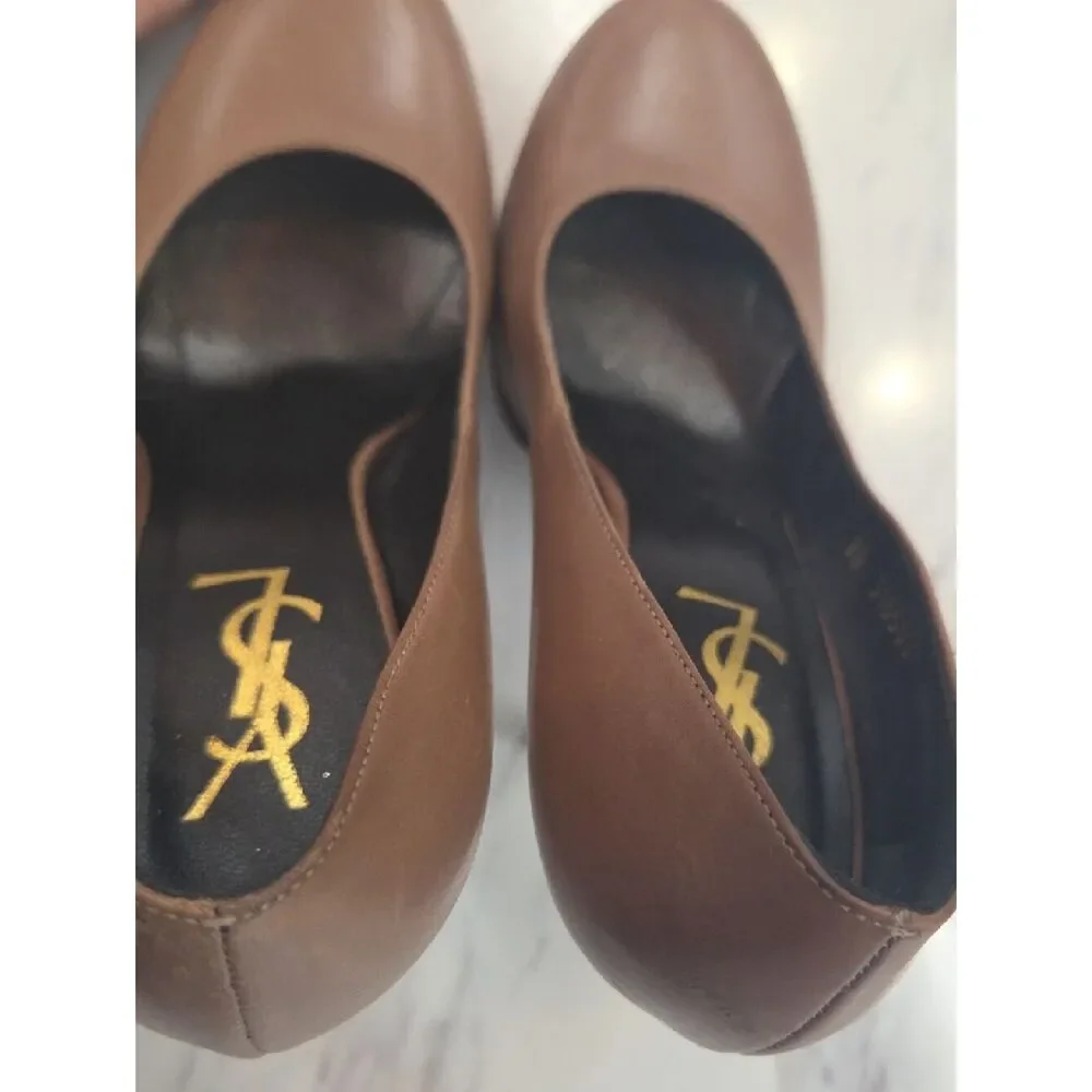 Yves Saint Laurent Brown Leather Platform Stiletto Pumps